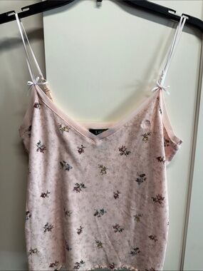 Ralph Lauren Pale Pink Floral Ribbed Cami with Bow Straps